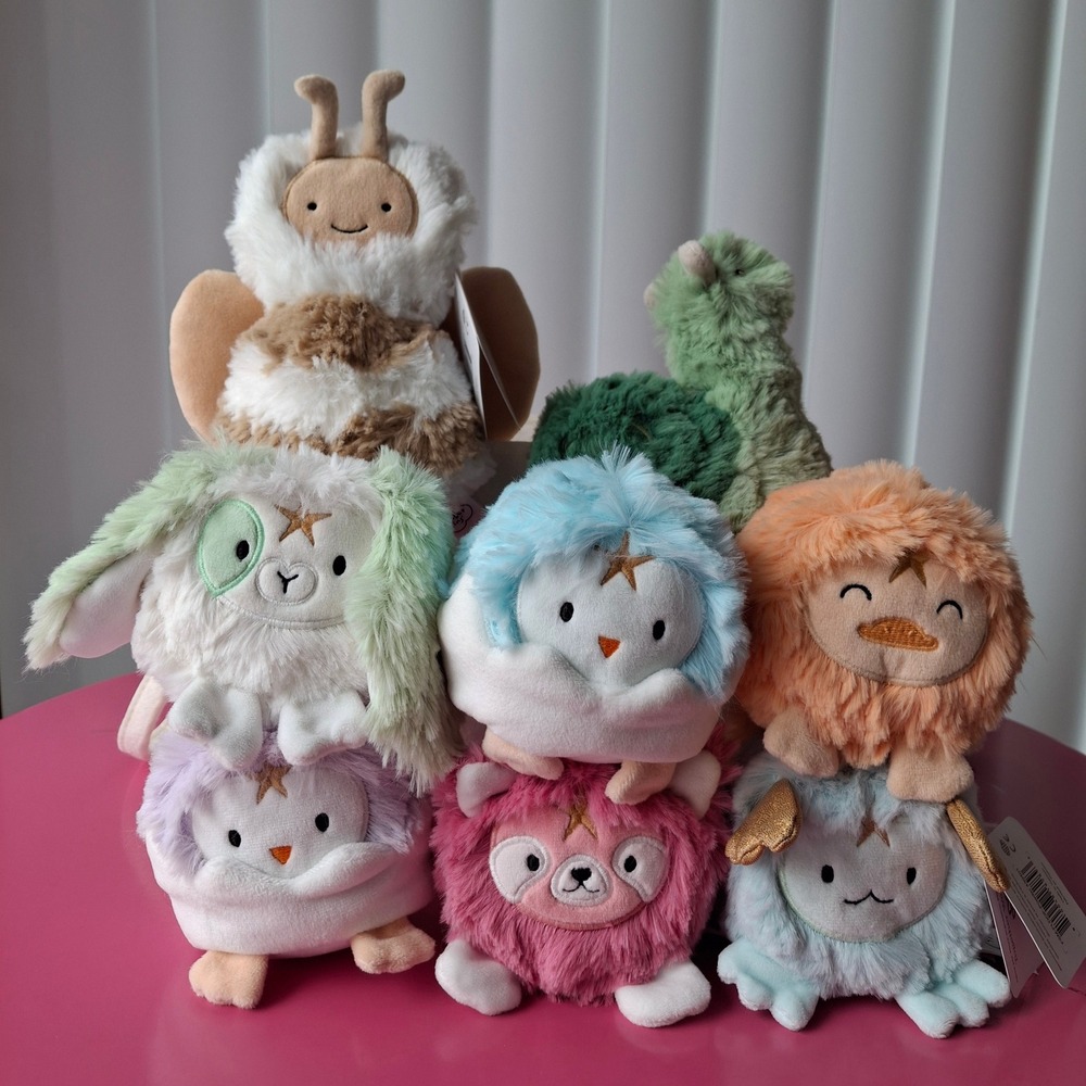 Slumberkins Mini Floof Hatchling Plush Toy Set Felt Basket Lot of 8 Snail Bee